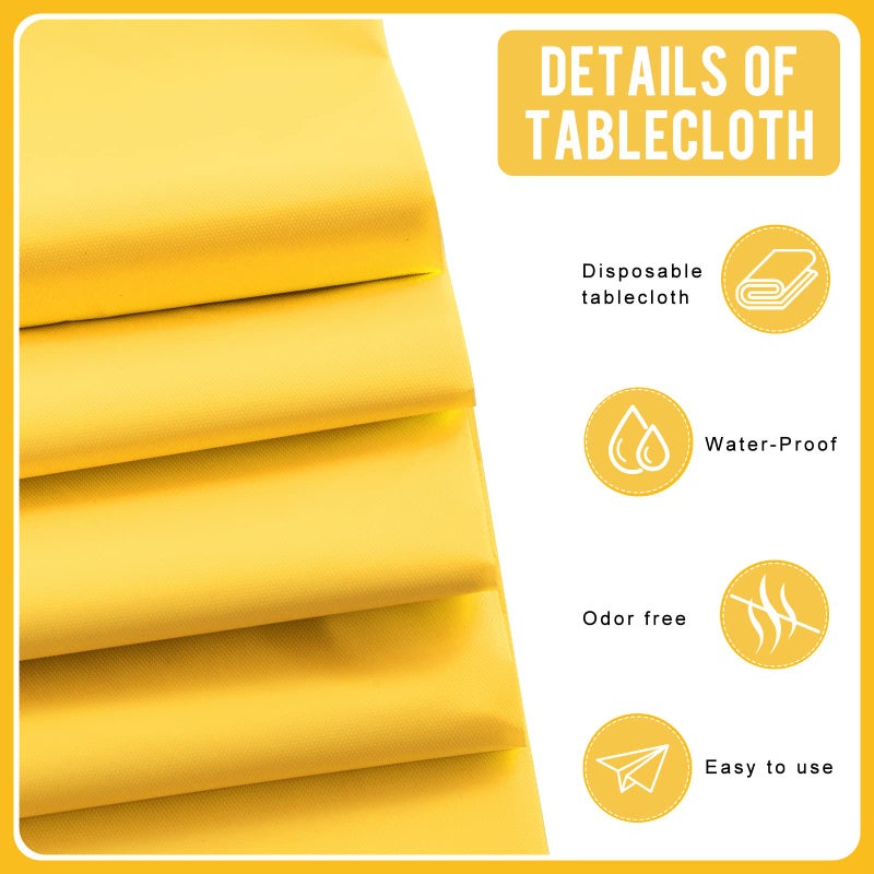 Eleclassi Yellow 6 Pack Premium Disposable Plastic Tablecloth 54 x 108 in - Plastic Table Cloth Disposable Tablecloth for Rectangle Table Up to 8 Feet - Image 3